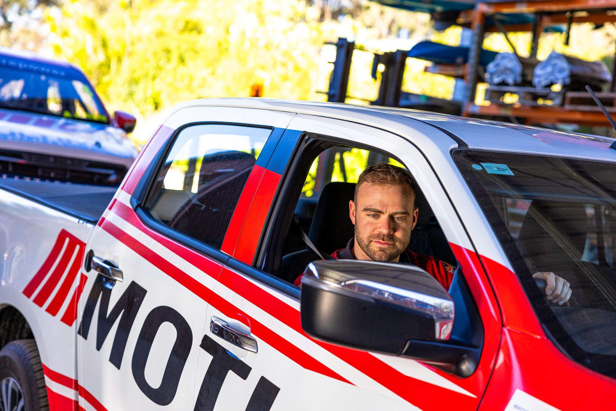 Aaron behind the wheel of a Motion ute